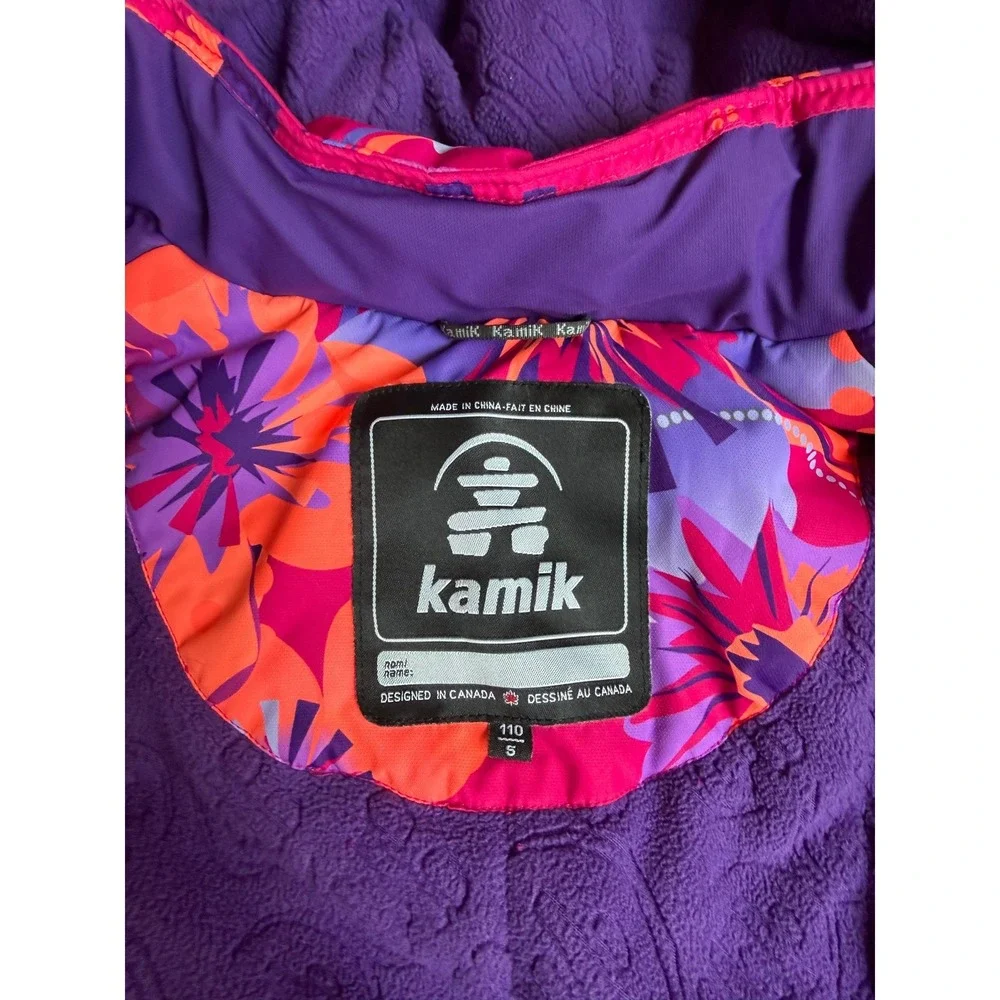KAMIK Thermal Ski Jacket Kid 5 Boho Coquette Bright Pink Floral Insulated Hooded
